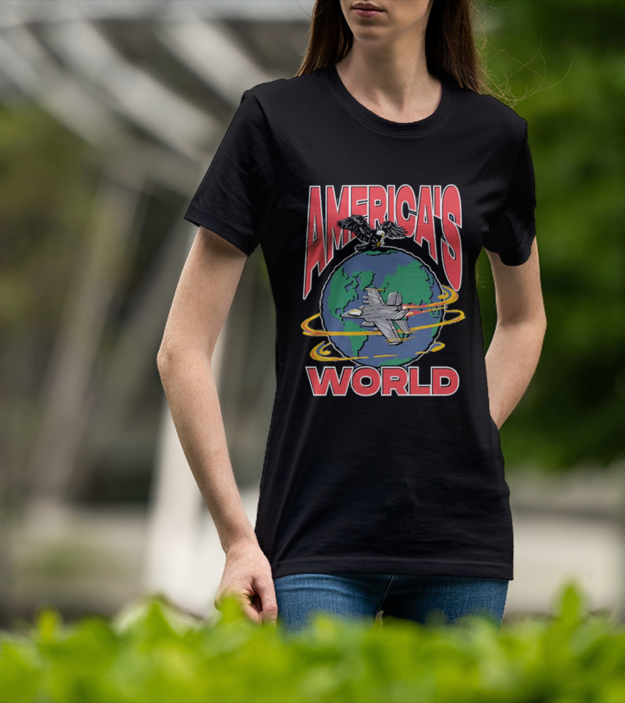 America's World Jet And Eagle Over Globe T-Shirt