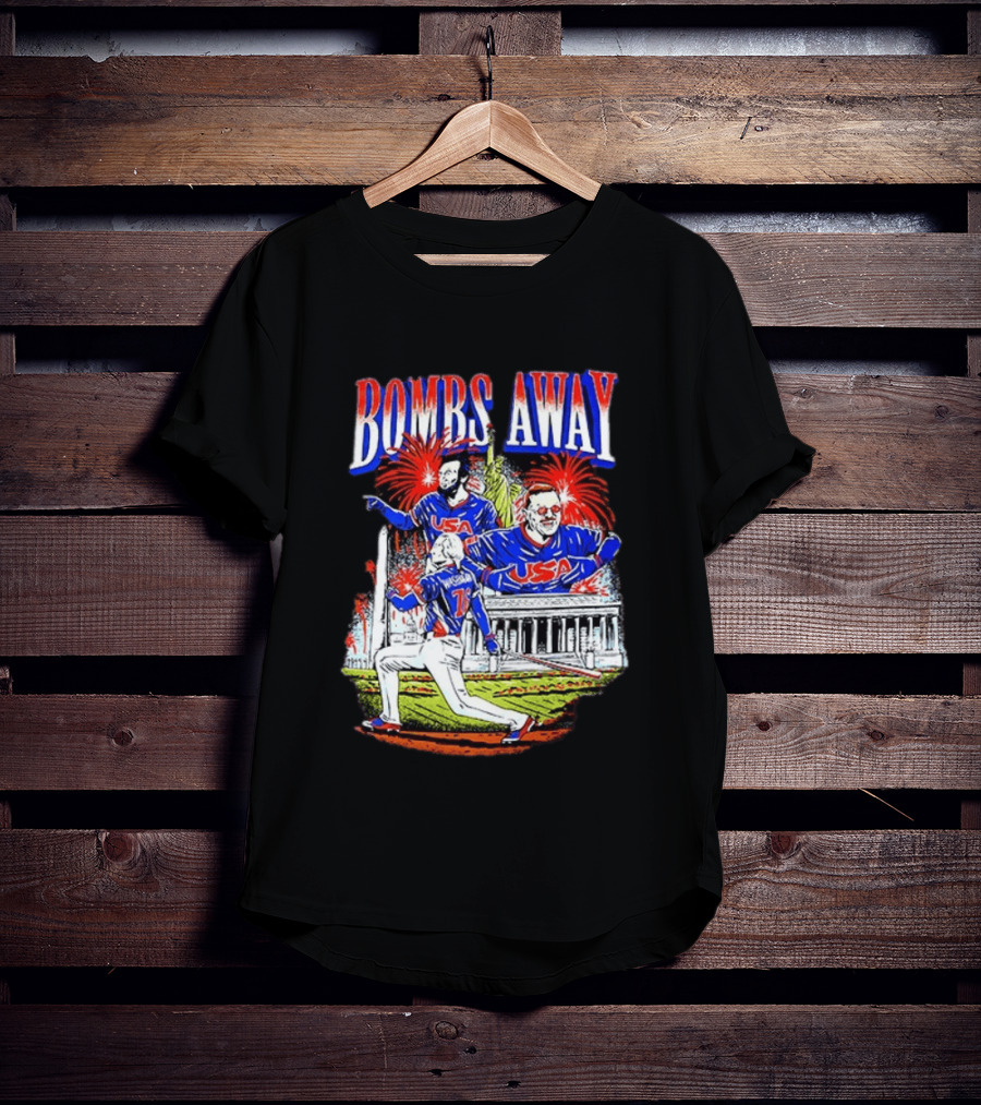 Bombs Away USA Firework Celebration And Baseball Scene T-Shirt