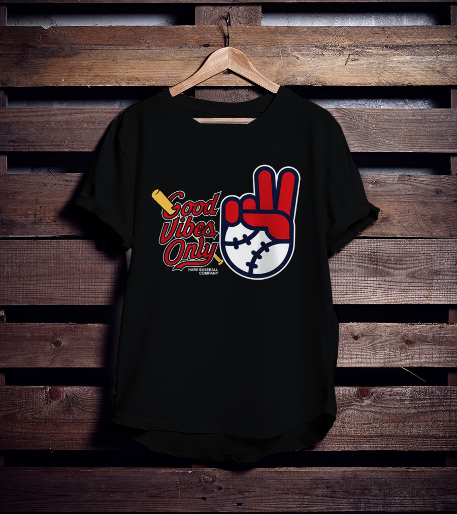 Good Vibes Only Baseball Peace Sign Red Glove T-Shirt