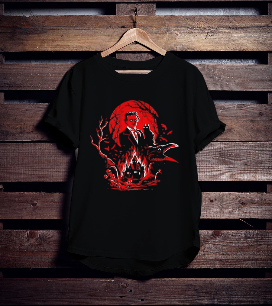 Edgar Allan Poe Gothic Horror Raven And Black Cat T-Shirt