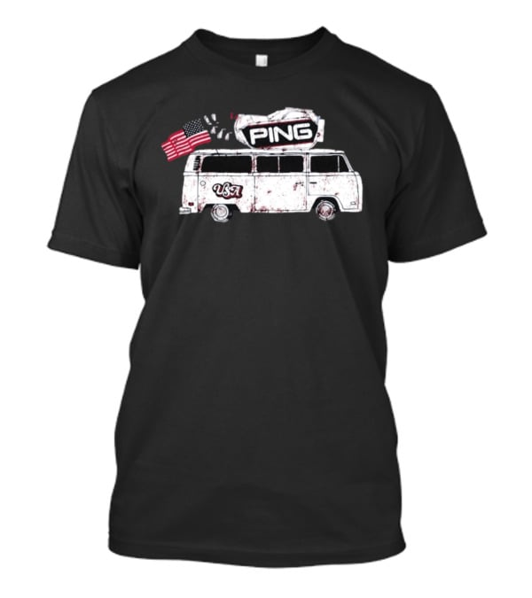 Ping USA Vintage Bus With American Flag And Surfboard T-Shirt