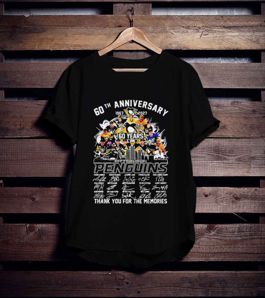 Pittsburgh Penguins 60th Anniversary 1967 2027 Thank You For The Memories Icons And Autographs T-Shirt
