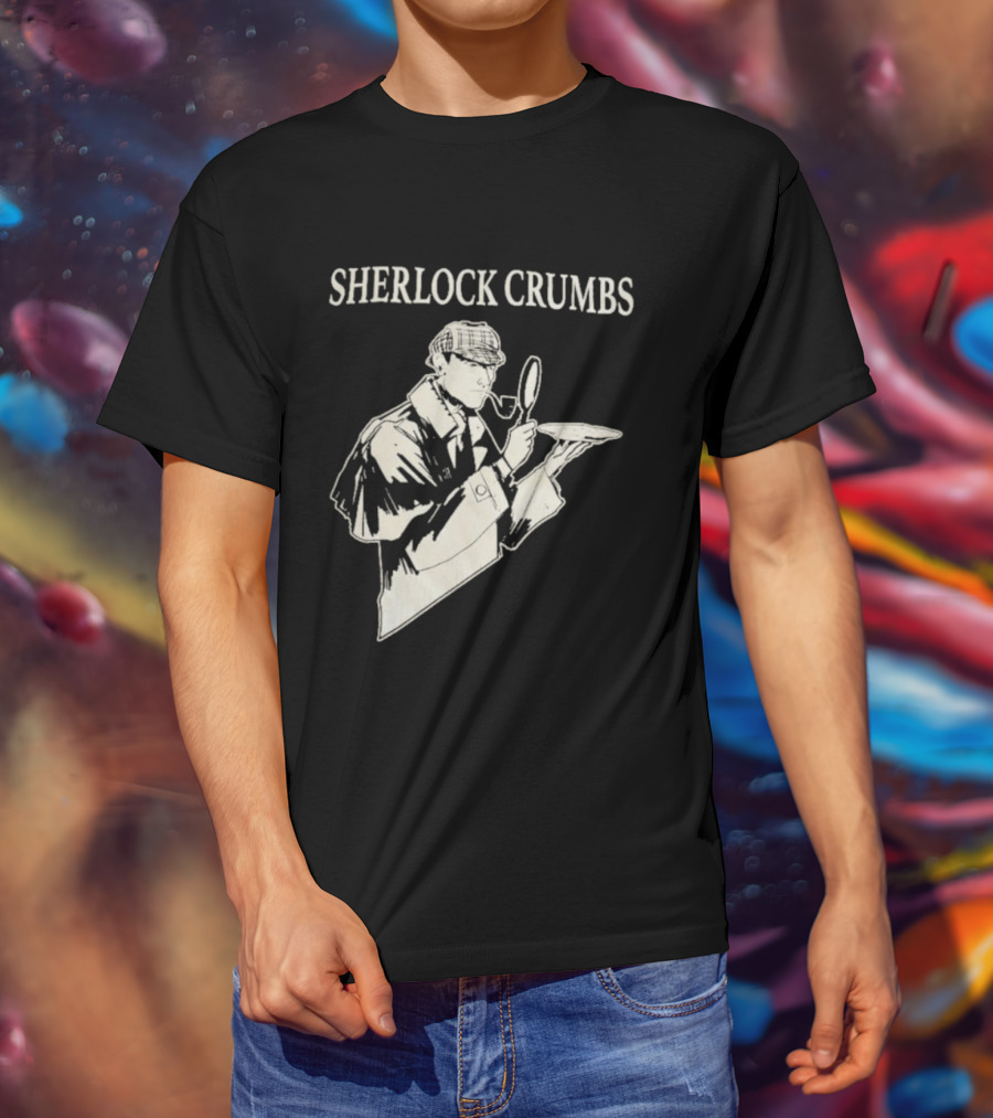 Sherlock Crumbs Detective Magnifying Glass Pipe T-Shirt