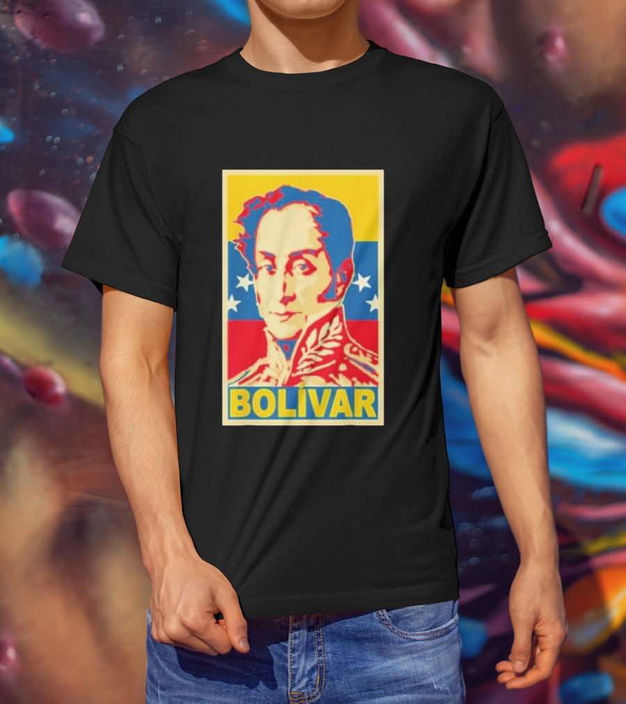 Bolivar Portrait Venezuelan Flag Colors Stars T-Shirt