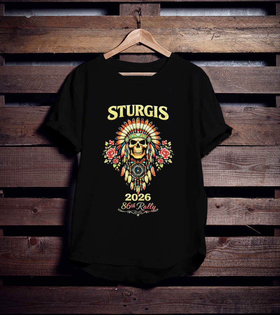 Sturgis 2026 Skull And Headdress Roses 86th Rally Celebration T-Shirt