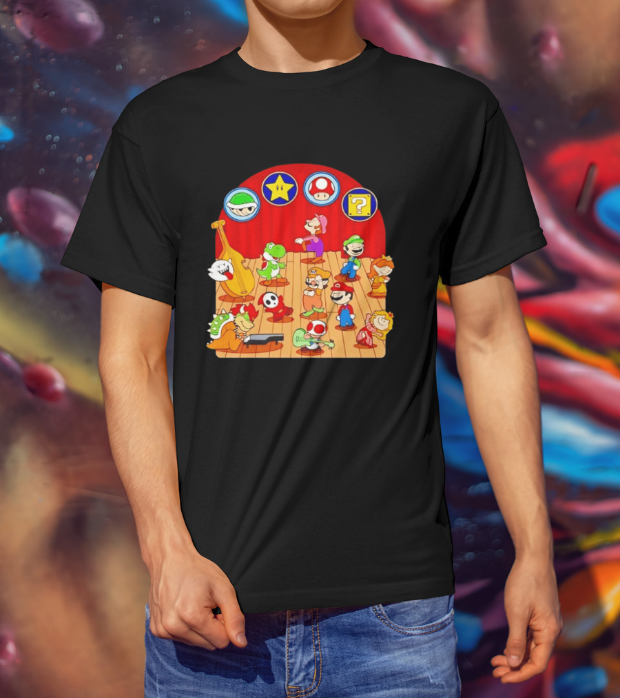 Super Mario Bros Peanuts Characters Dancing Plumber Game Mashup T-Shirt