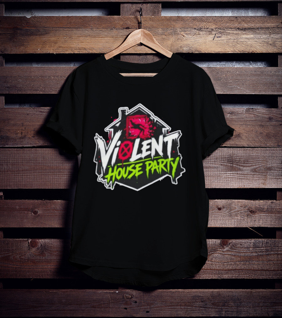 Violent House Party Neon Text And Hangman T-Shirt