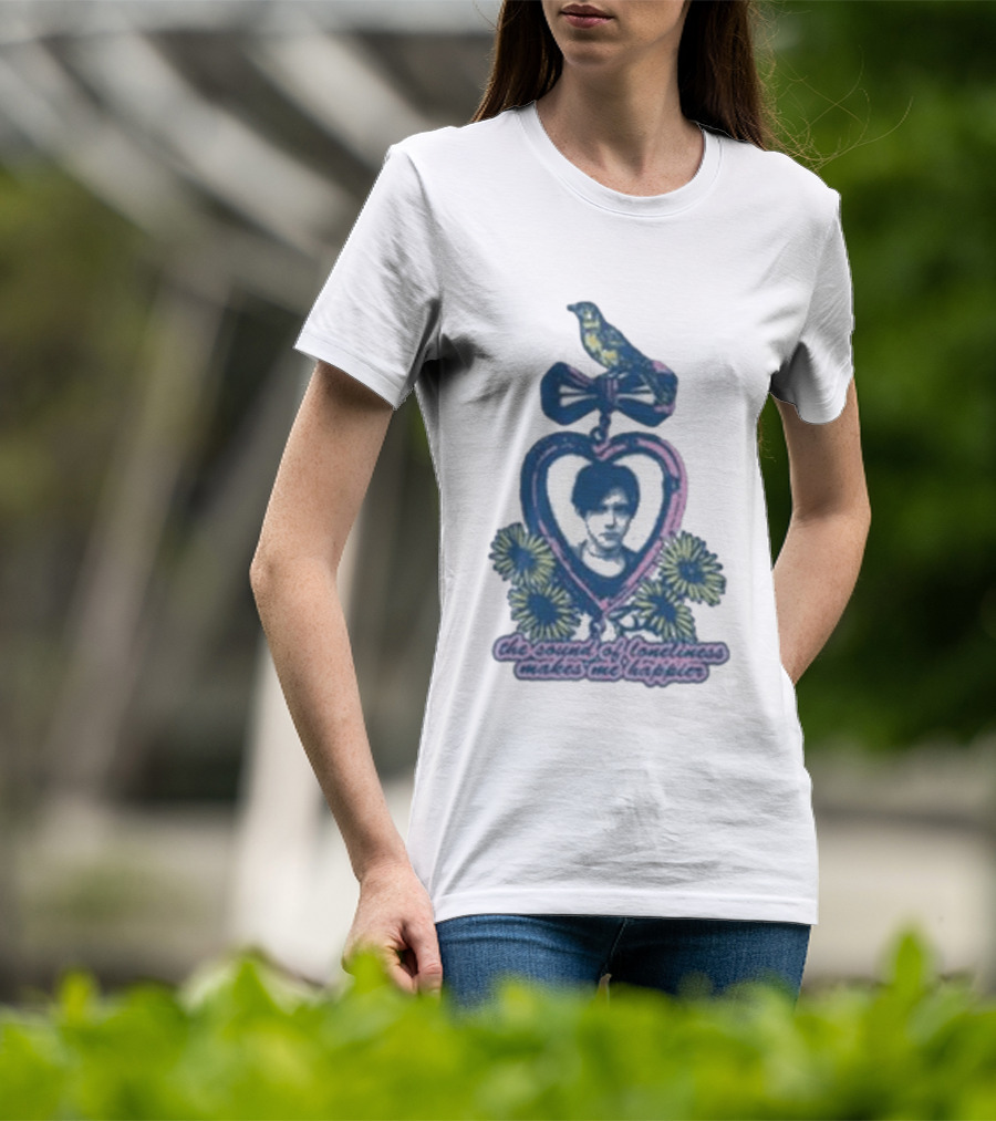 Bright Eyes Yellow Bird Heart Pendant Sound Of Loneliness Makes Me Happier T-Shirt