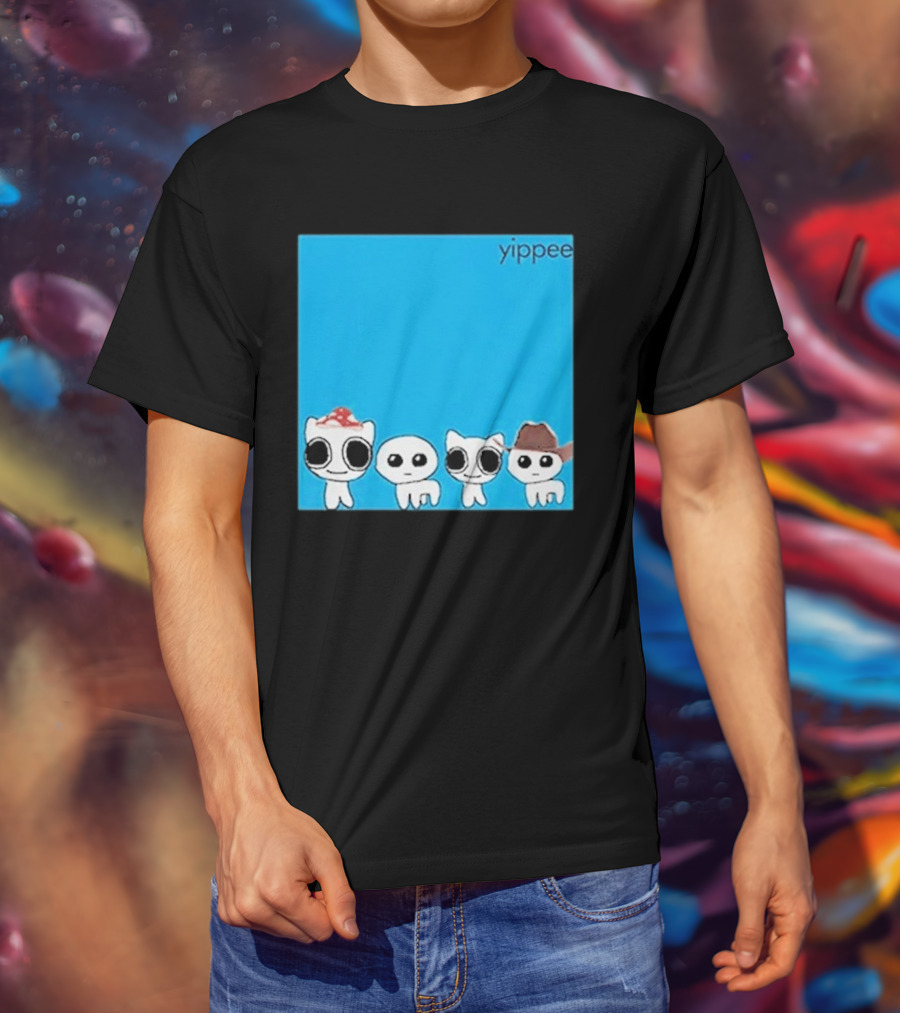 Yippee Blue Album Cringey Cartoon Characters With Cowboy And Chef Hats T-Shirt