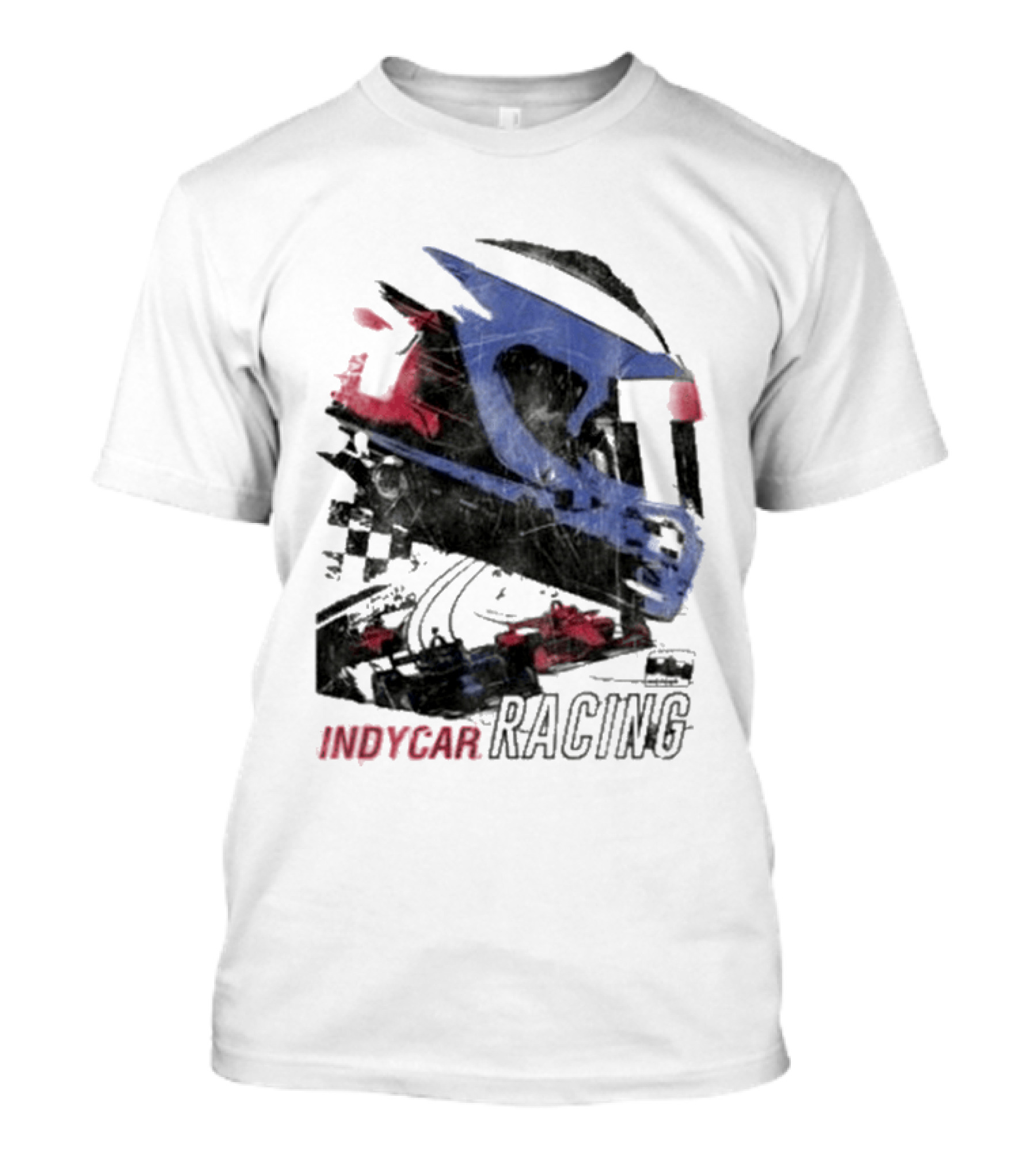 Indycar Racing Helmet With Blue And Red T-Shirt