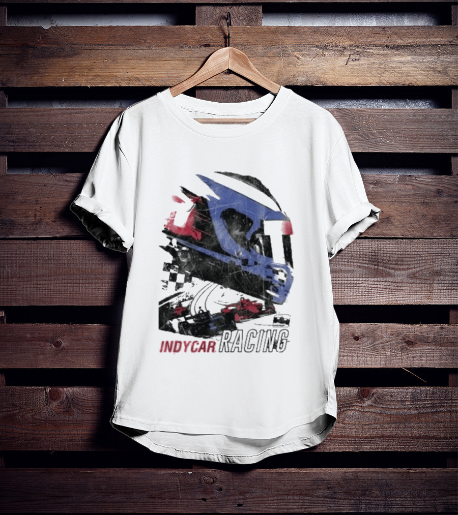 Indycar Racing Helmet With Blue And Red T-Shirt