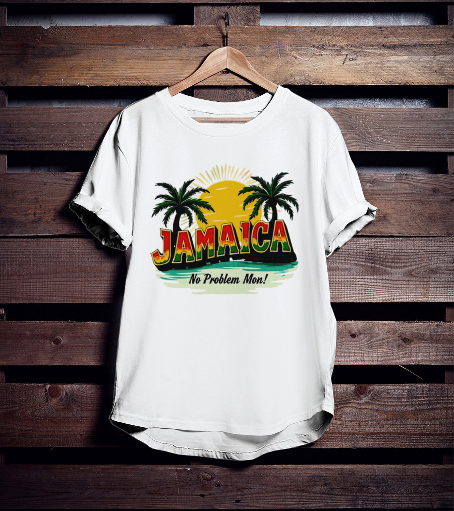 Jamaica No Problem Mon Vibrant Sunset Tropical Palm Trees T-Shirt