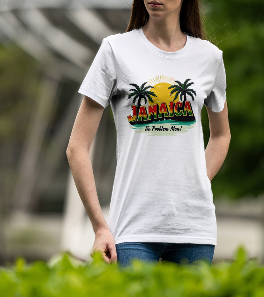 Jamaica No Problem Mon Vibrant Sunset Tropical Palm Trees T-Shirt