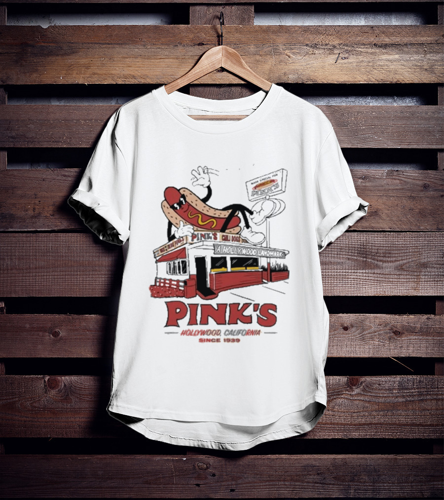 Pink's Hollywood Hot Dogs Established 1939 Iconic Street Scene T-Shirt