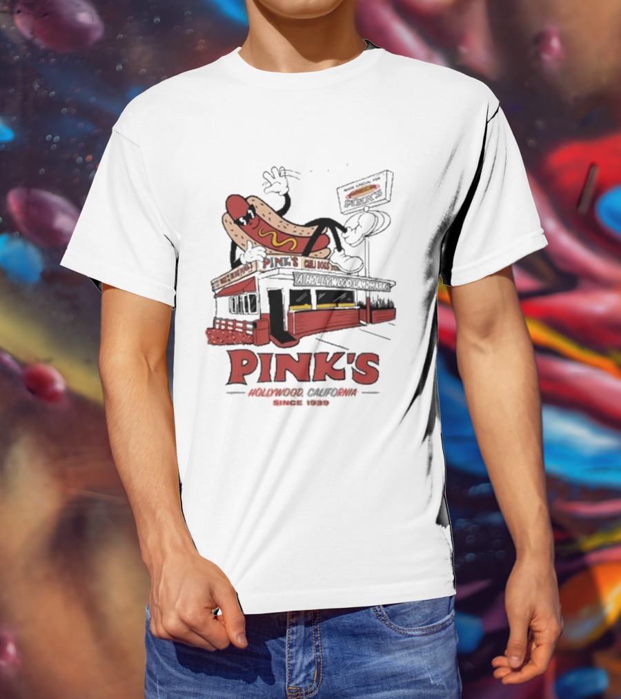Pink's Hollywood Hot Dogs Established 1939 Iconic Street Scene T-Shirt