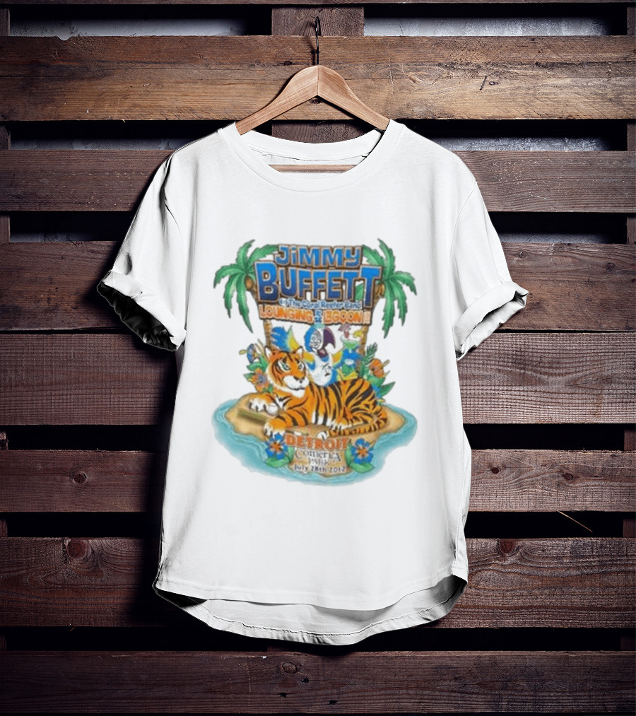 Jimmy Buffett The Coral Reefer Band Lounging At The Lagoon Detroit Comerica Park July 28th 2012 Tiger Palm Trees T-Shirt