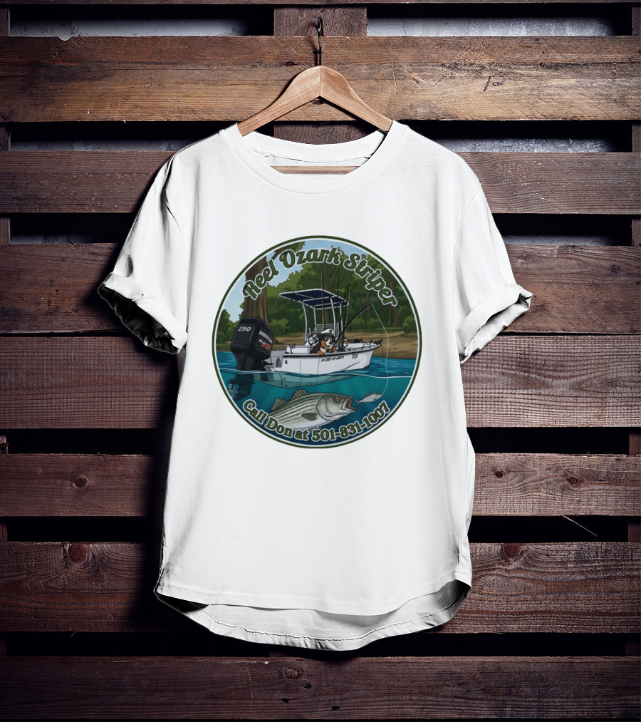 Reel Ozark Striper Call Don At 501 831 1007 Fishing Boat And Bass T-Shirt