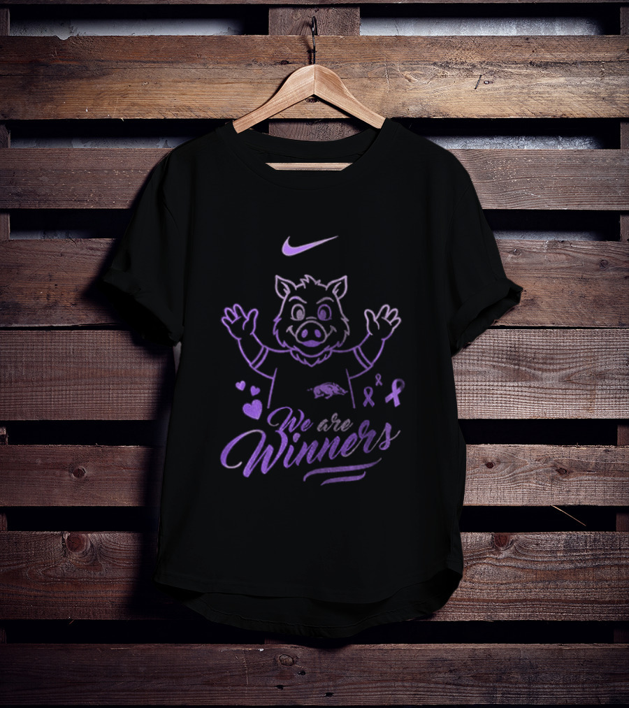 Arkansas Razorbacks Cancer Survivor We Are Winners Nike Purple Ribbon T-Shirt