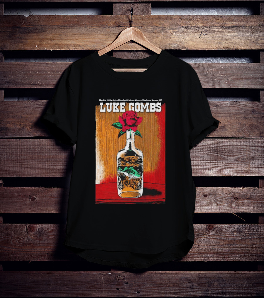 May 09 2026 Luke Combs Tour Norman OK Red Rose Fish In Bottle T-Shirt