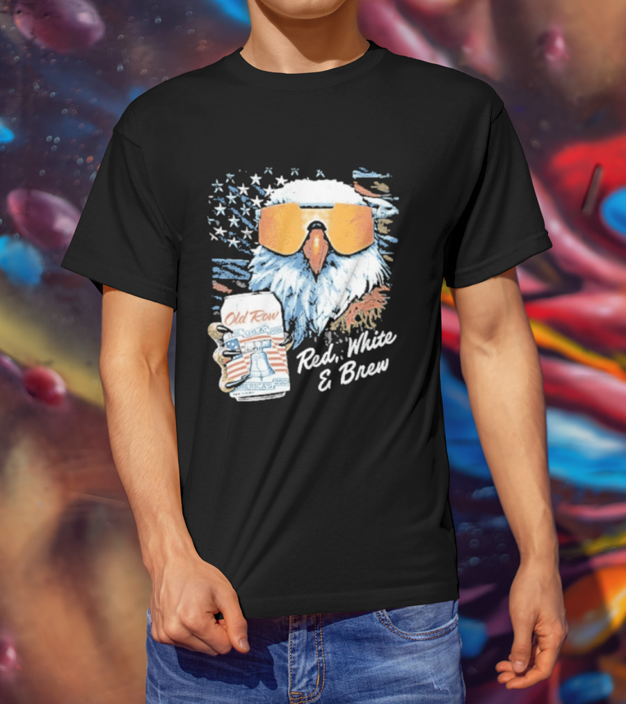 Old Row Red White & Brew Patriotic Eagle With Beer Can And Sunglasses T-Shirt