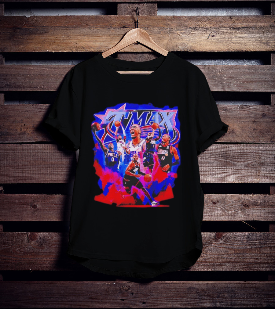Tyrese Maxey MAX Philadelphia 76ers Basketball Action Montage T-Shirt