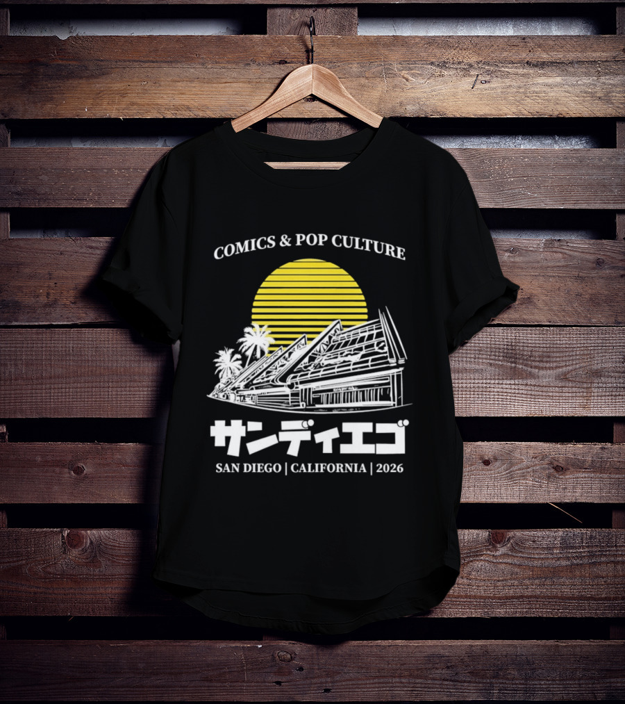 Comics And Pop Culture San Diego California 2026 Yellow Sun Palm Trees Japanese T-Shirt