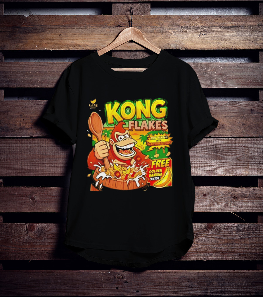 Kong Flakes Donkey Kong Cereal Goin' Bananas With Marshmallow Crunch Free Golden Banana Inside T-Shirt