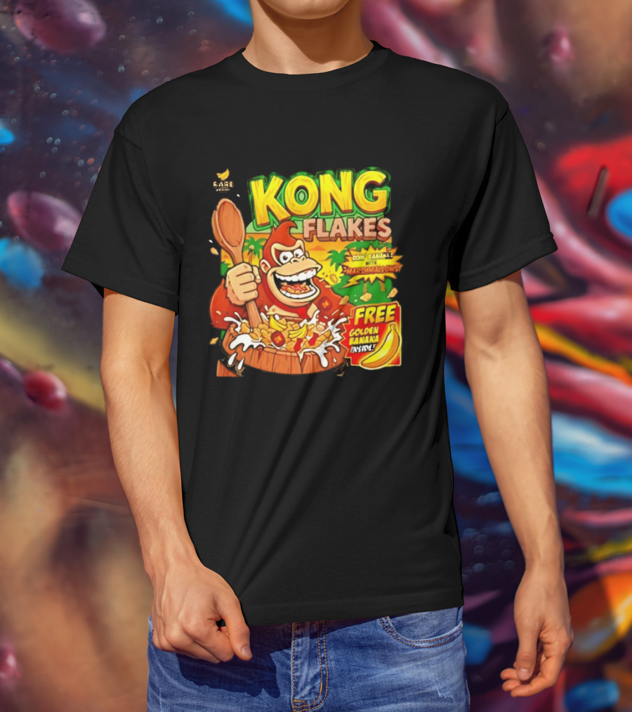 Kong Flakes Donkey Kong Cereal Goin' Bananas With Marshmallow Crunch Free Golden Banana Inside T-Shirt
