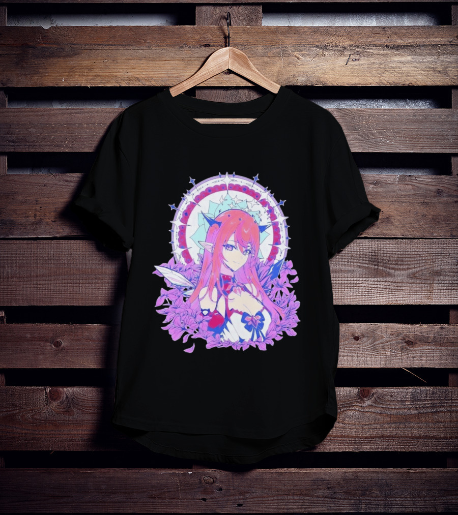 Ghost X Ghost IRyS Anime Character With Floral And Heart Motif In Pastel T-Shirt