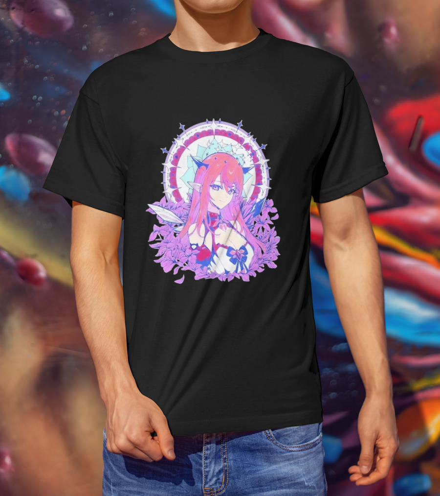 Ghost X Ghost IRyS Anime Character With Floral And Heart Motif In Pastel T-Shirt
