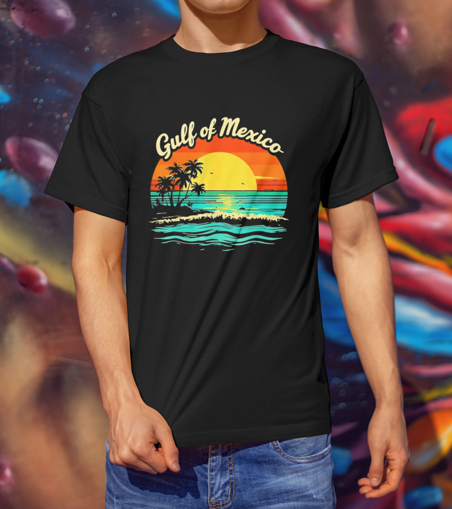 Gulf Of Mexico Beach Palms Summer Vacation Sunset Ocean Waves T-Shirt