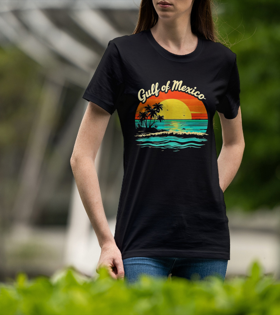 Gulf Of Mexico Beach Palms Summer Vacation Sunset Ocean Waves T-Shirt