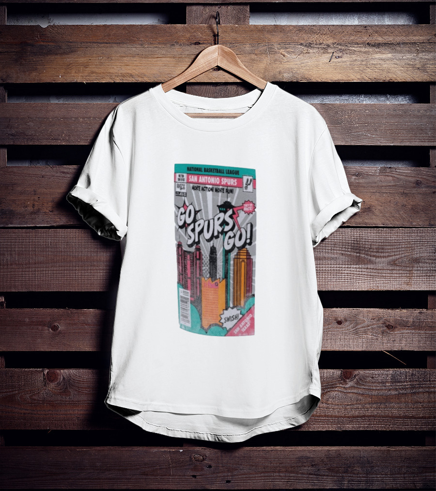 National Basketball League San Antonio Spurs Go Spurs Go Comic Cover Style Swish Back In Black T-Shirt