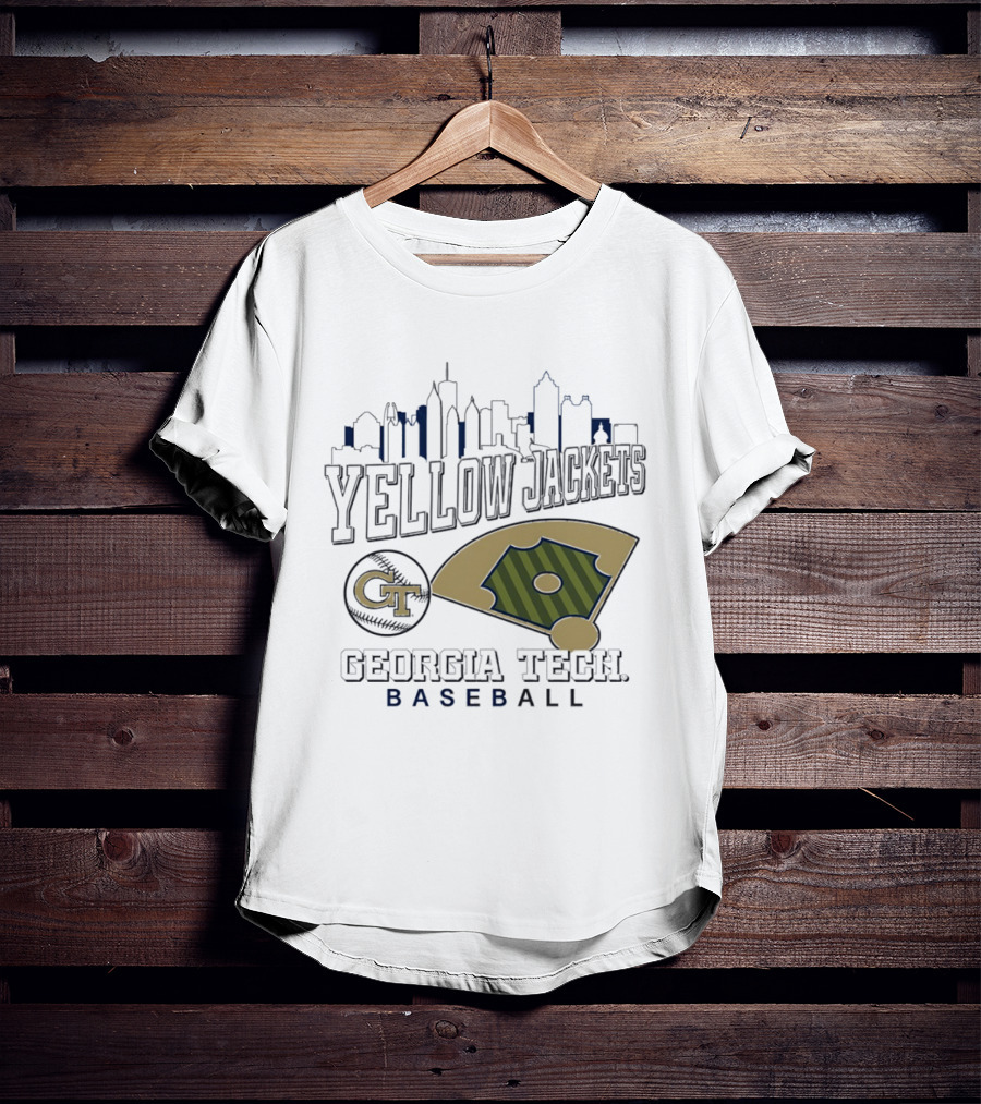 Georgia Tech Yellow Jackets Baseball City Skyline With GT Emblem And Field T-Shirt