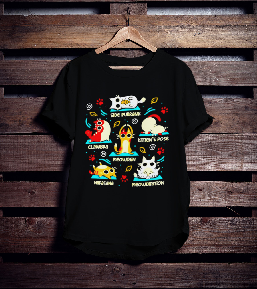 Side Purrank Clawbra Kitten's Pose Meowtain Napasana Meowditation Cat Yoga Poses T-Shirt