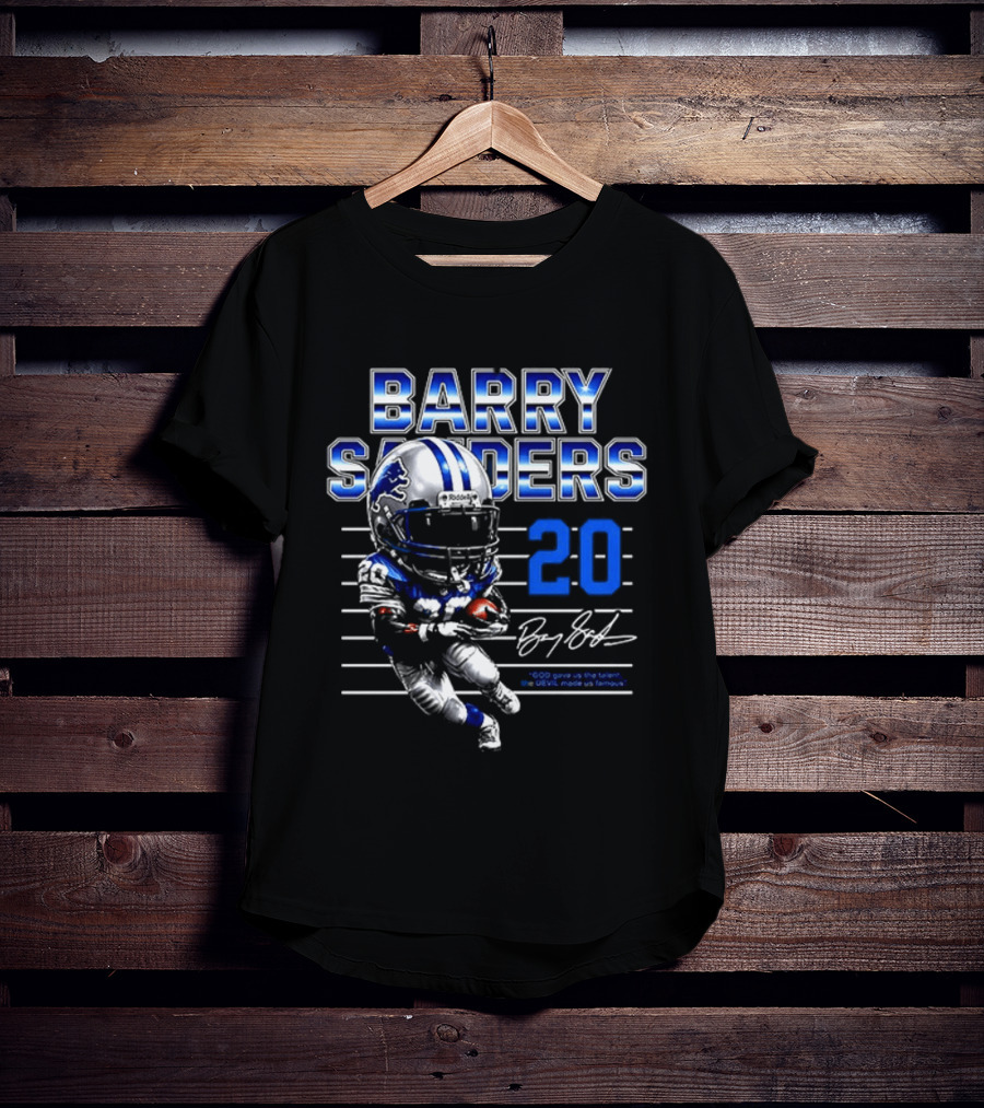 Barry Sanders Detroit Lions 20 Football Legend Caricature T-Shirt