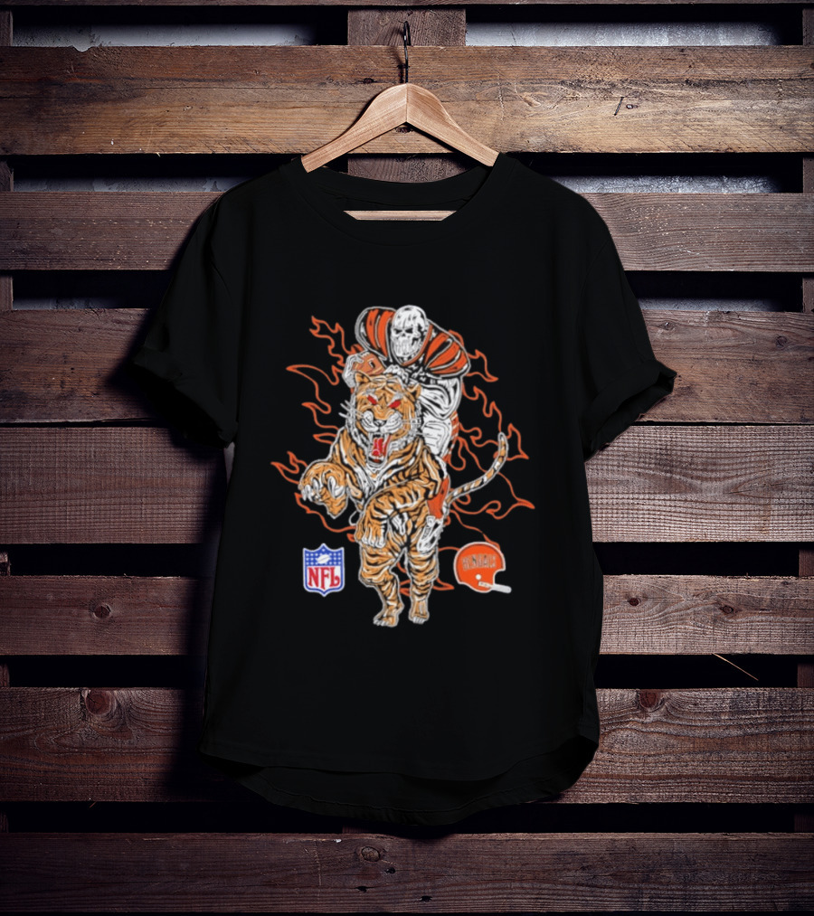 Cincinnati Bengals NFL Tiger Skeleton Rider Warren Lotas Collaboration T-Shirt