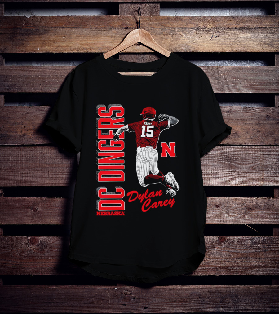 Dylan Carey Nebraska Huskers DC Dingers Baseball Player 15 Red Team Spirit T-Shirt