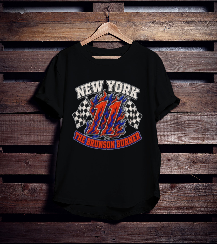 New York Knicks 11 The Brunson Burner Racing Flames T-Shirt