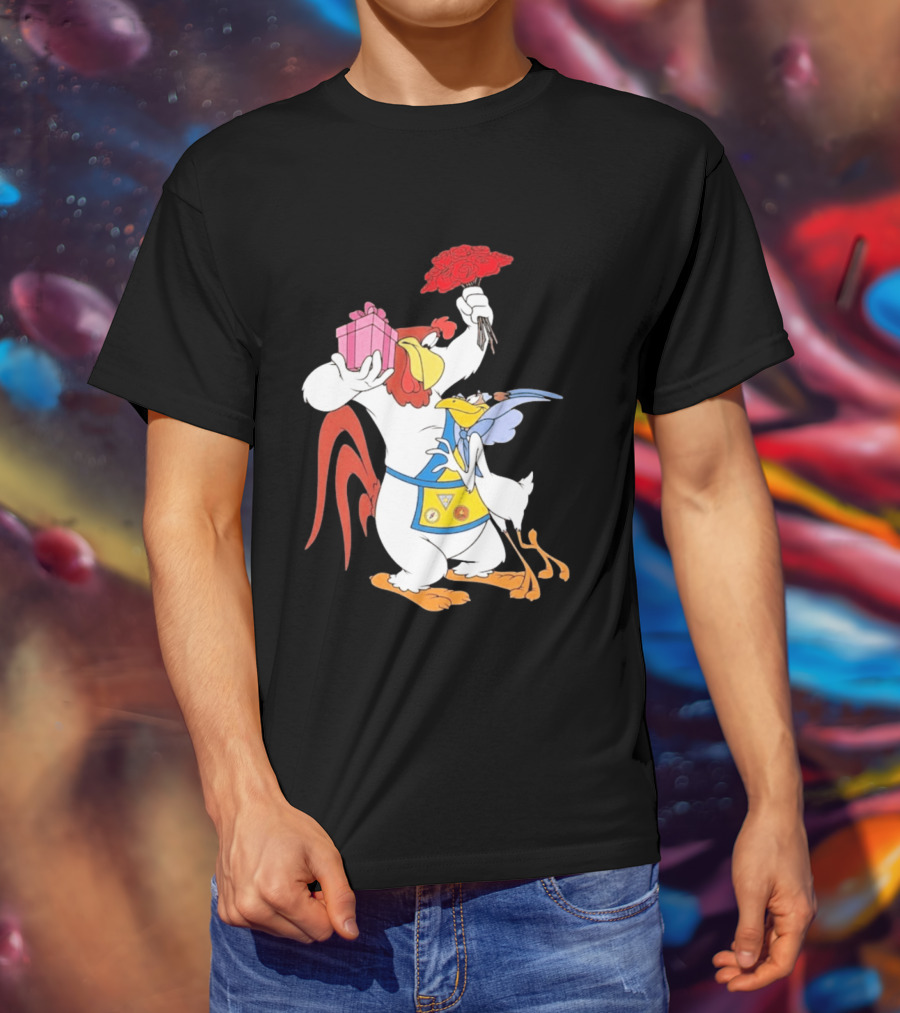 Foghorn Leghorn Miss Prissy Holding Roses And Gift Valentine Looney Tunes T-Shirt