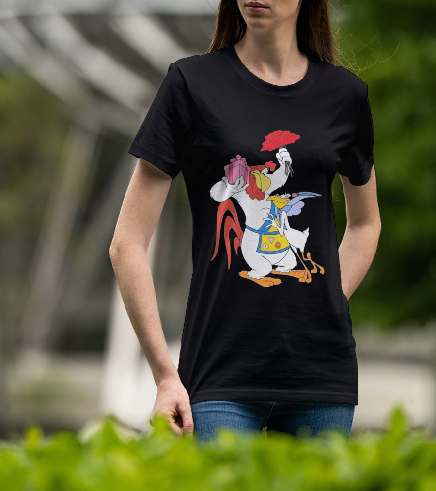 Foghorn Leghorn Miss Prissy Holding Roses And Gift Valentine Looney Tunes T-Shirt