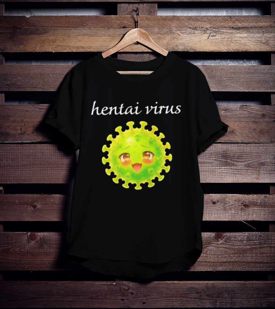Hentai Virus Kawaii Face Cute Green Cartoon Meme T-Shirt