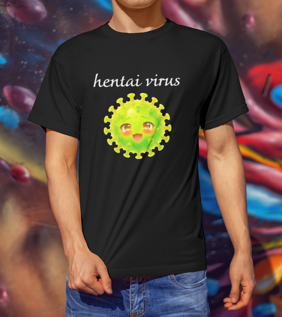 Hentai Virus Kawaii Face Cute Green Cartoon Meme T-Shirt