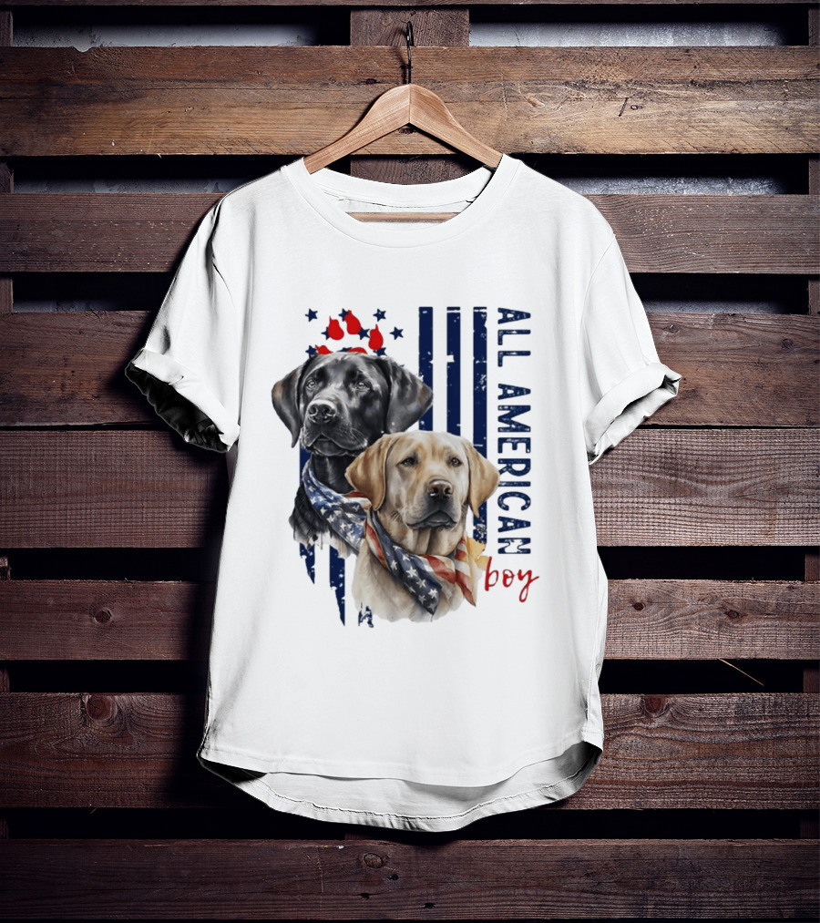 All American Boy Dog Bandana Stars Stripes Flag T-Shirt