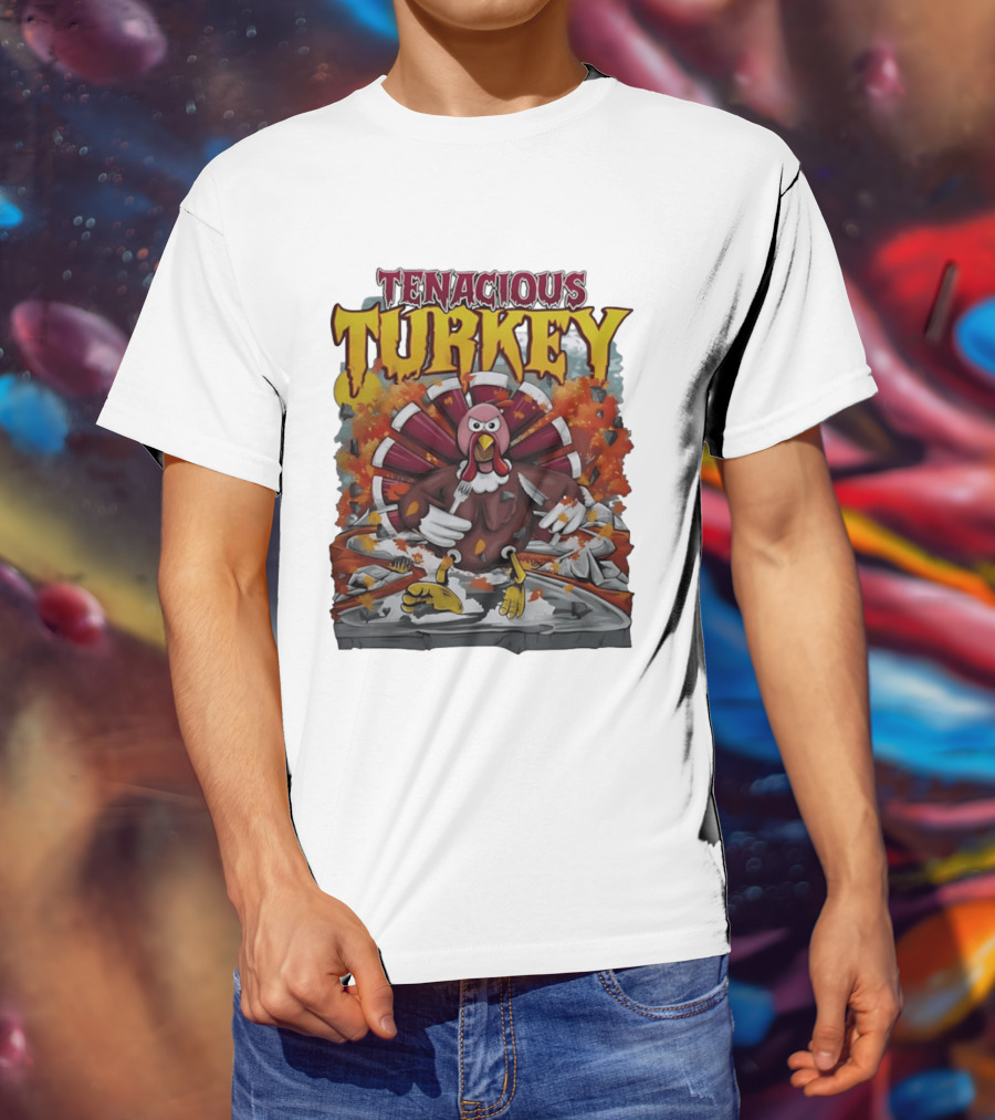 Tenacious Turkey Thanksgiving Cartoon Explosion T-Shirt