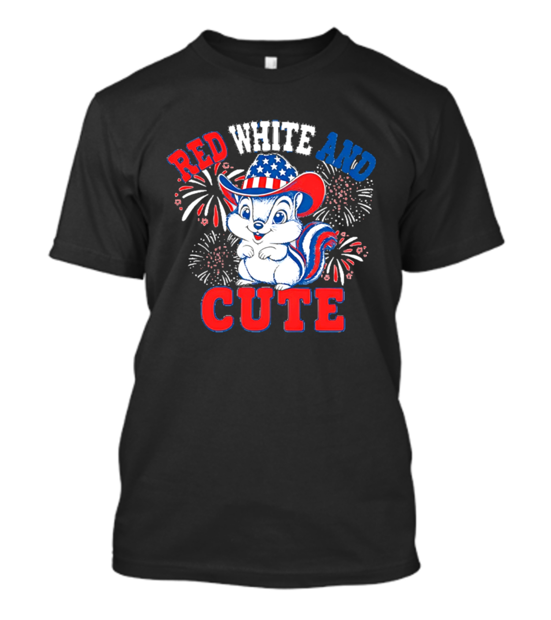 Red White And Cute Fireworks Patriotic Squirrel Cowboy Hat T-Shirt