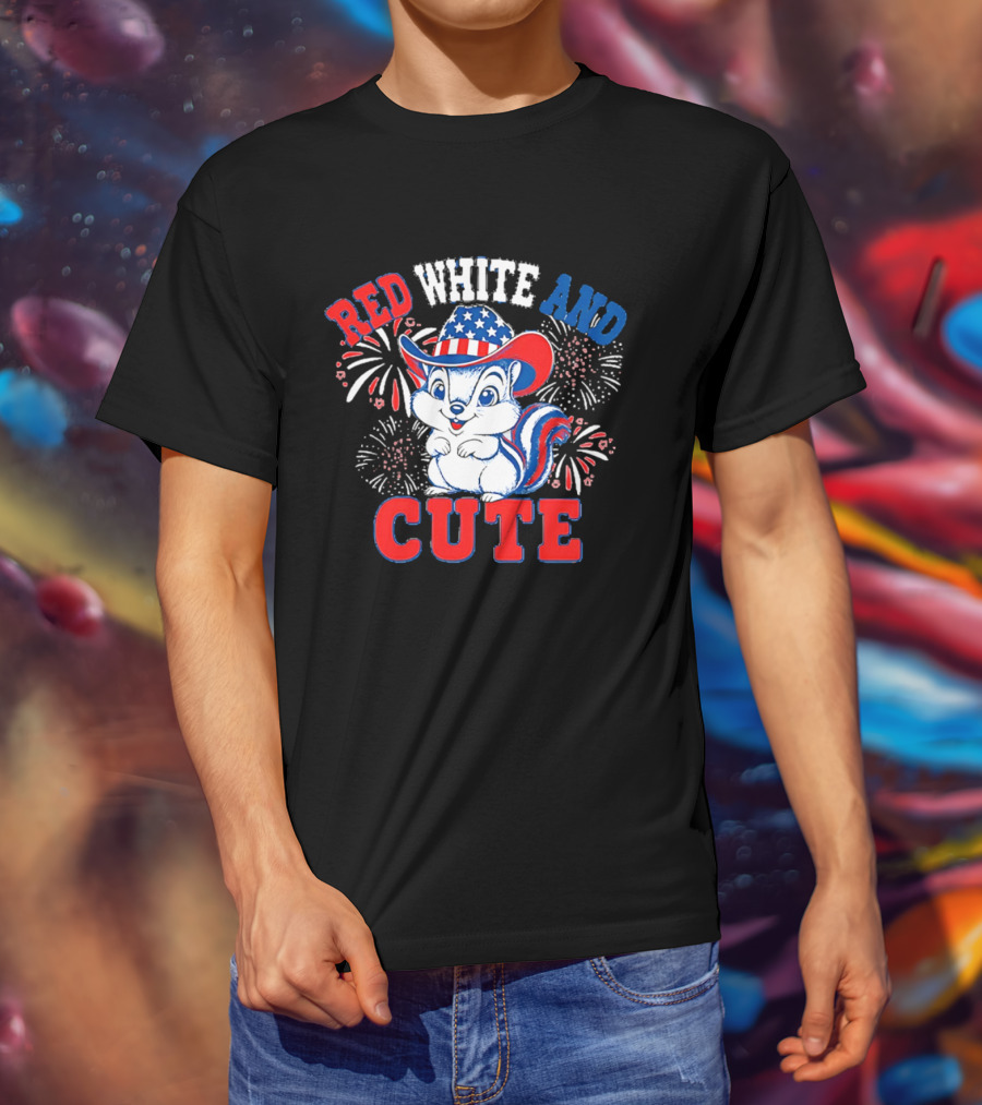 Red White And Cute Fireworks Patriotic Squirrel Cowboy Hat T-Shirt