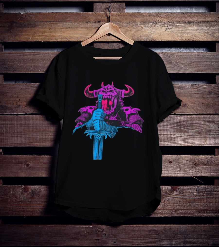 The Dark Warlord Retro Fantasy Skull And Sword T-Shirt
