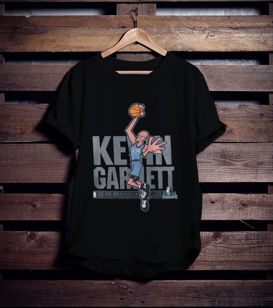 Kevin Garnett Big Bad Wolf Forward 21 Minnesota Timberwolves NBA Caricature T-Shirt