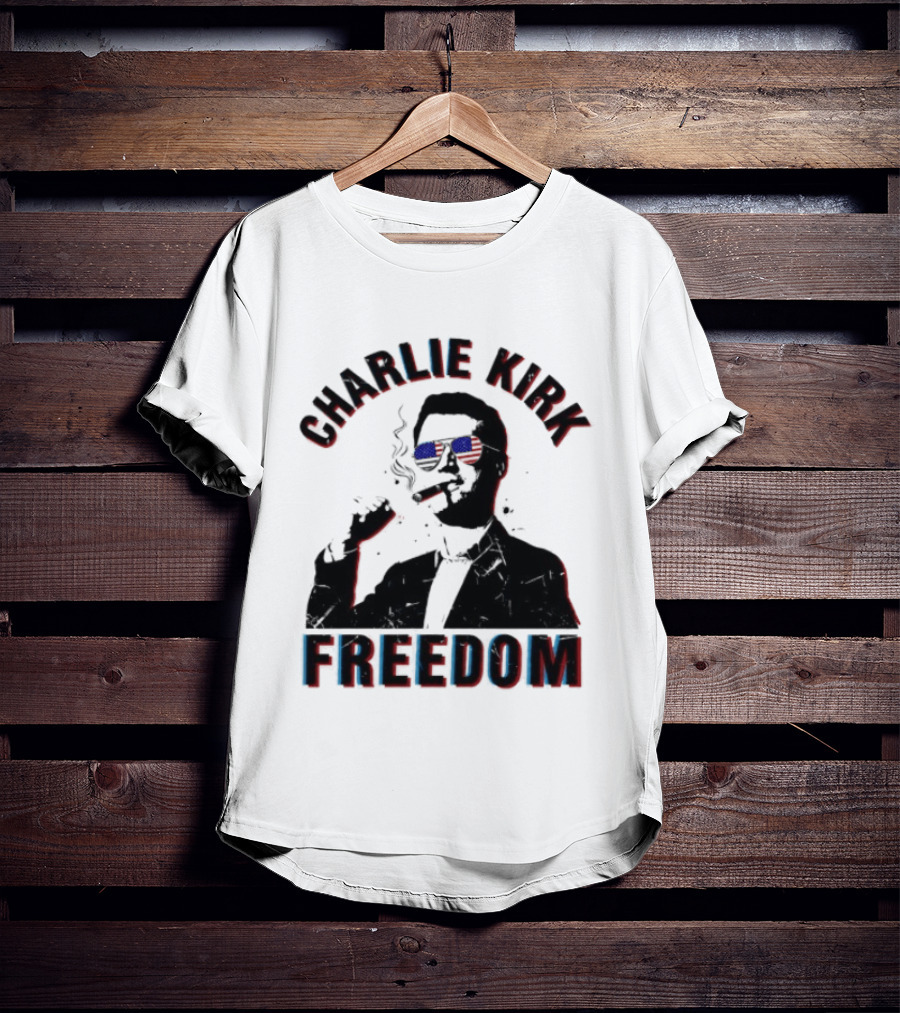 Charlie Kirk Freedom Cigars Sunglasses American Flag T-Shirt